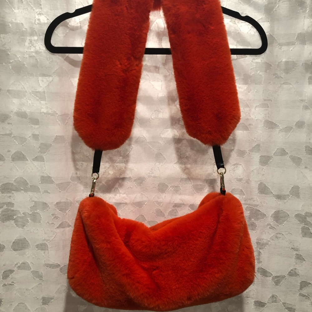 Orange Faux Fur Shoulder Bag